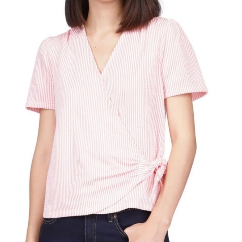 MICHAEL KORS Tie Snap Button Closure Short Sleeve Wrap Top